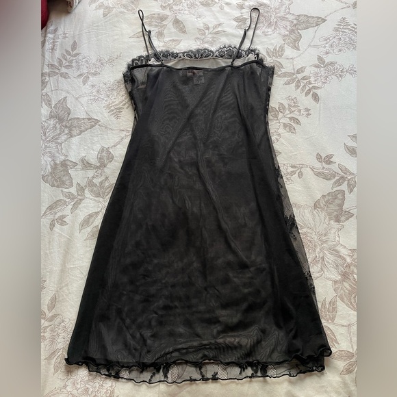 Y2K Sheer Black Mesh Overlay Mini Dress Small Slinky Whimsigoth Vamp Witchy Goth - Picture 2 of 9